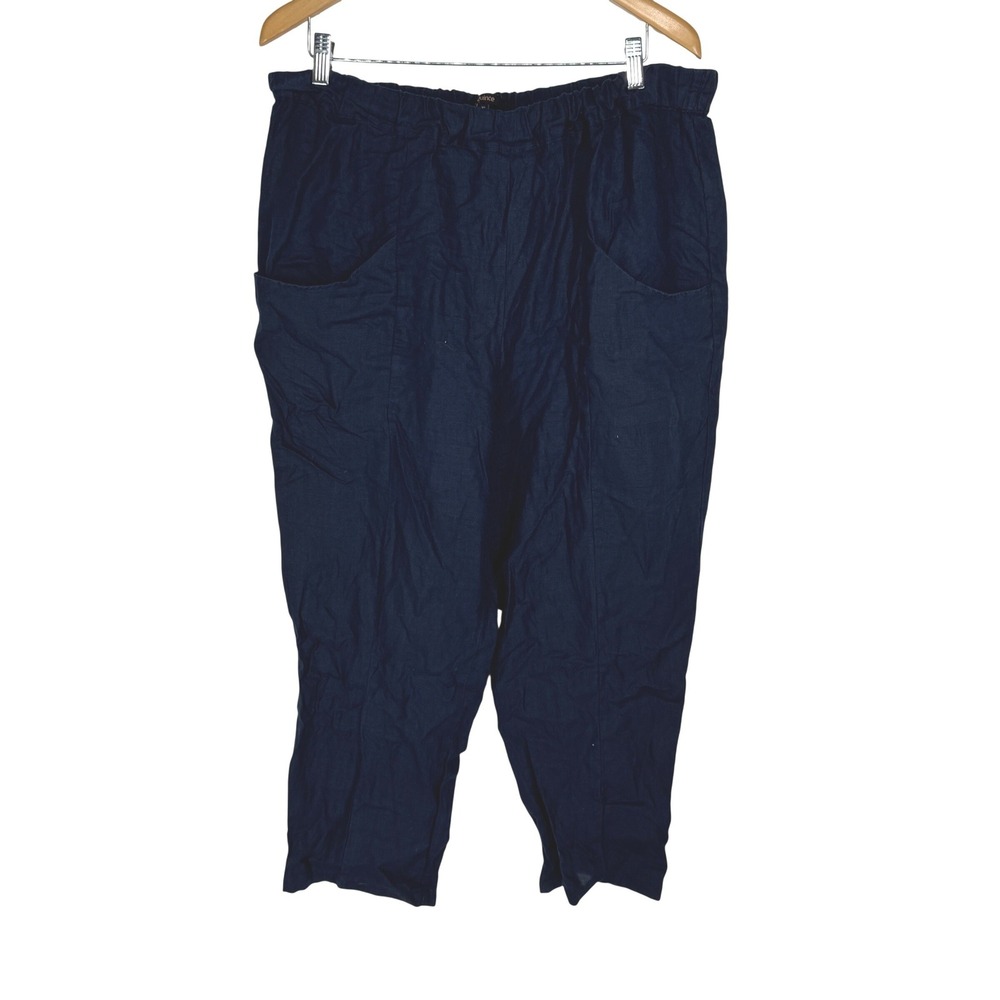 Quince Blue Linen Elastic Waist Crop Pants Women XL Sustainable Flax Pull On